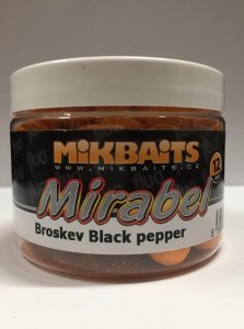 Mikbaits Mirabel Fluo boilie 150ml Broskyňa Black Pepper 12mm