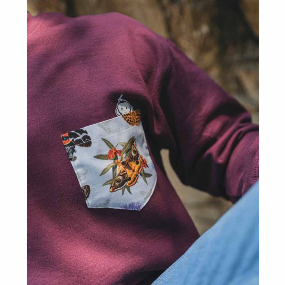 Monkey Climber Mikina Moths Butterflies pocket crew Burgundy XL